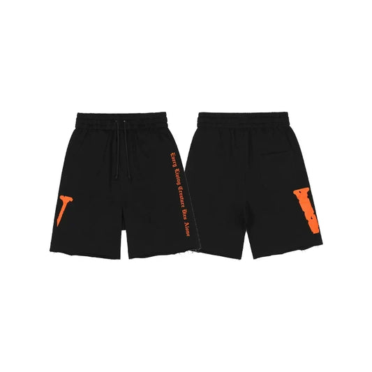 Vlone Side-Print Graphic Sweatshorts - Black/Orange