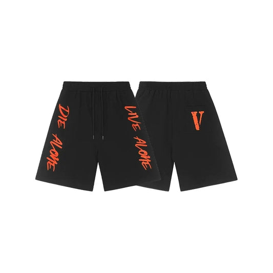 Vlone "Die Alone" Graphic Sweatshorts - Black/Orange